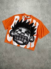 Manfinity ZONE917 Áo thun nam dáng rộng in hình hoạt hình, thích hợp mặc mùa hè. - trái cam - Xem 2