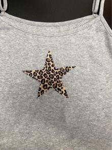 Glimmora Camiseta sin mangas cómoda con estampado de estrella gris y estampado de leopardo en forma de pentagrama para el verano - Gris - Ver 3