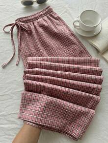 Comfortcana Pantalones anchos de verano de unicolor, de tela texturizada y arrugada, con cordón ajustable en la cintura, para vacaciones informales, talla grande - Rosa - Ver 9