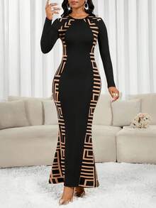 SHEIN Lady Váy đuôi cá họa tiết hình học dự tiệc thanh lịch dành cho nữ - Nhiều màu - Xem 5