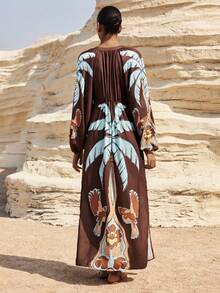 Maija 女士热带植物印花长袖连衣裙，度假风 - 彩色 - 查看 3