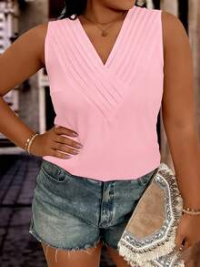 GlowEve CURVE Camiseta de tirantes de unicolor informal de talla grande - Rosa - Ver 4