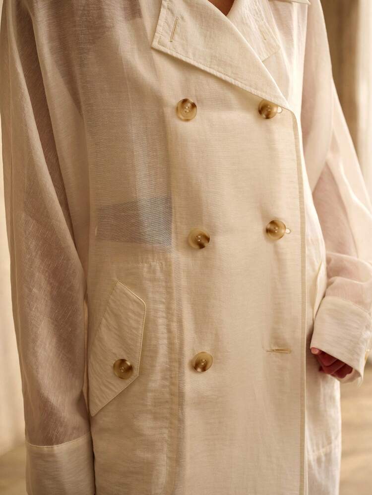 LINEN BLEND SUN PROTECTION SHIRT, MID-LENGTH LOOSE CASUAL OUTERWEAR WITH DOUBLE-BREASTED BUTTONS, LIGHTWEIGHT JACKET