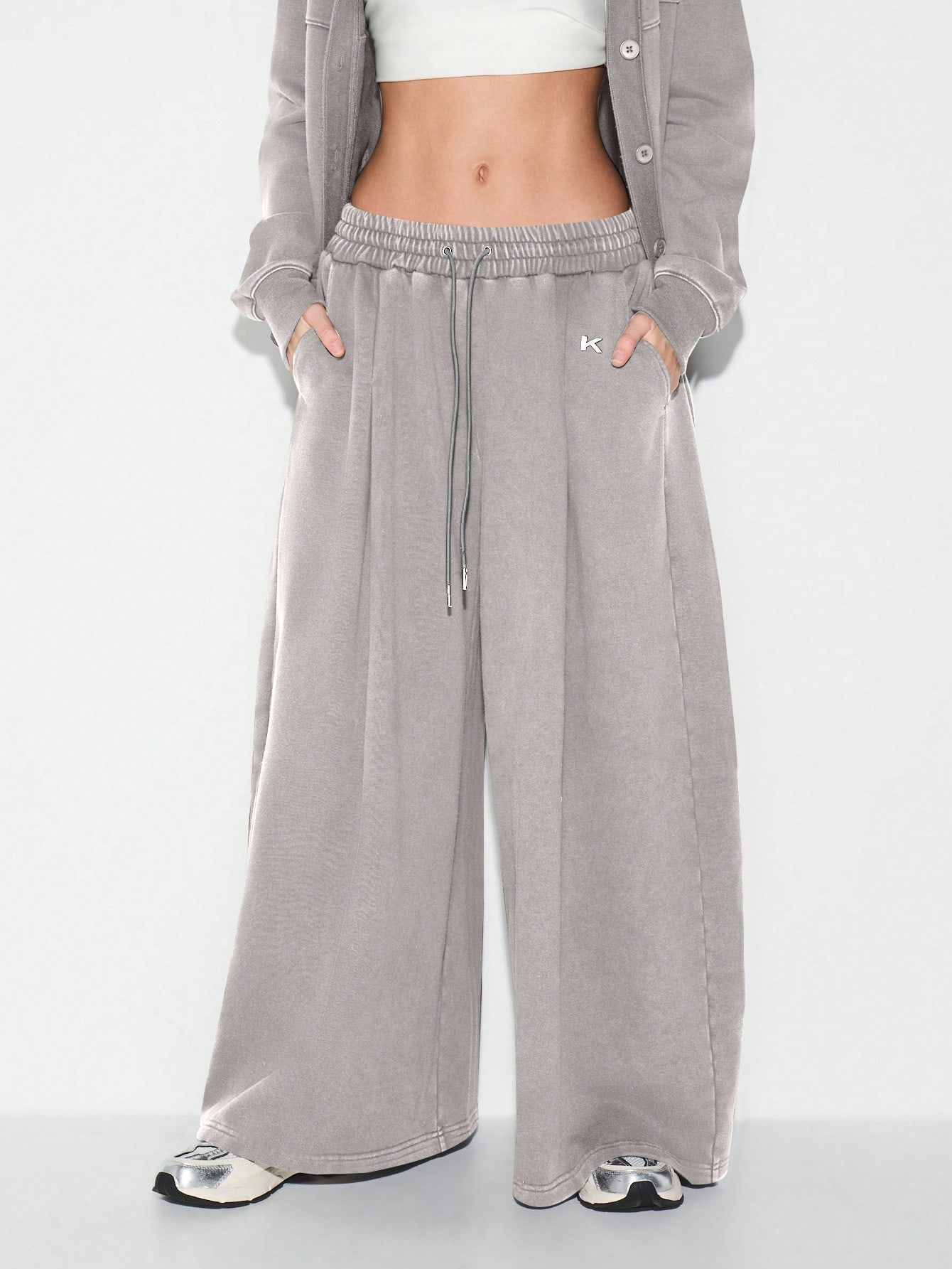 KIZN Metal Tab Wide Leg Sweatpants With Drawstring