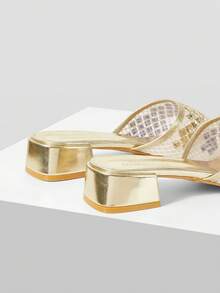 MOTF Mẫu sandal đế vuông kiểu Pháp cổ điển năm 2026, chất liệu lưới, đính đá lấp lánh, gót dày, thanh lịch, thoải mái, đa năng, cao cấp, thoáng khí, thích hợp cho nữ đi biển. - Vàng - Xem 4