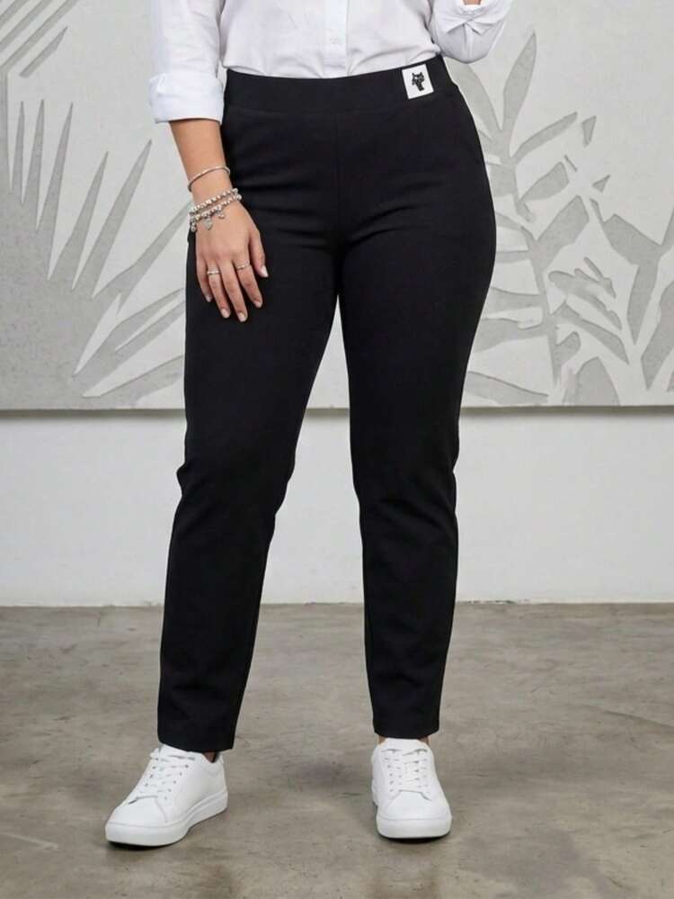 Pantalón semientubado para mujer, clásico, casual y elegante, tela de algodón y poliéster, apto para cualquier temporada. Colores lisos sin estampados. Ajuste de cintura natural con resorte ligero, bolsillos funcionales. Fresco, ligero y cómodo. - Negro - Añade 8