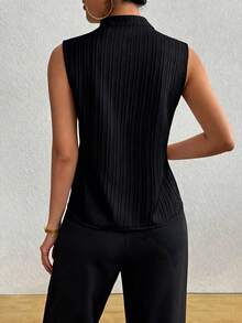 Rafferiza Camisa sin mangas de unicolor y estilo minimalista para mujer, uso casual de todos los días - Negro - Ver 2