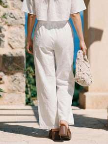 CielaLinda Women Embroidered Pants White Trousers With Metal Decor - White - View 6