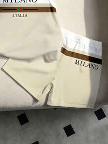 Set de 2 piezas de ropa para bebé niño, top de tirantes con estampado de rayas y letras combinado con shorts con estampado de rayas, adecuado para salidas de verano - Multicolor - Ver 4