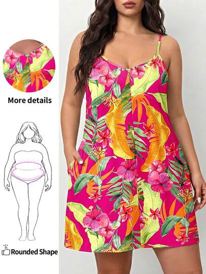 Enliva Tropikal Çiçek Desenli Günlük Tulum, Basit ve Rahat, Yaz Aylarında Büyük Bedenlere Uygun