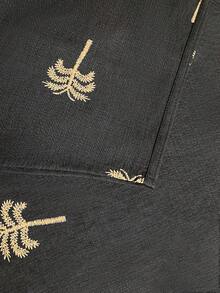 Genlund 2pcs Men's Summer Set,Black And Gold Coconut Tree Print Shirt & Shorts,Boho Beach Holiday Vacation Outfits,Textured Short Sleeve Button Down Resort - Black - View 6