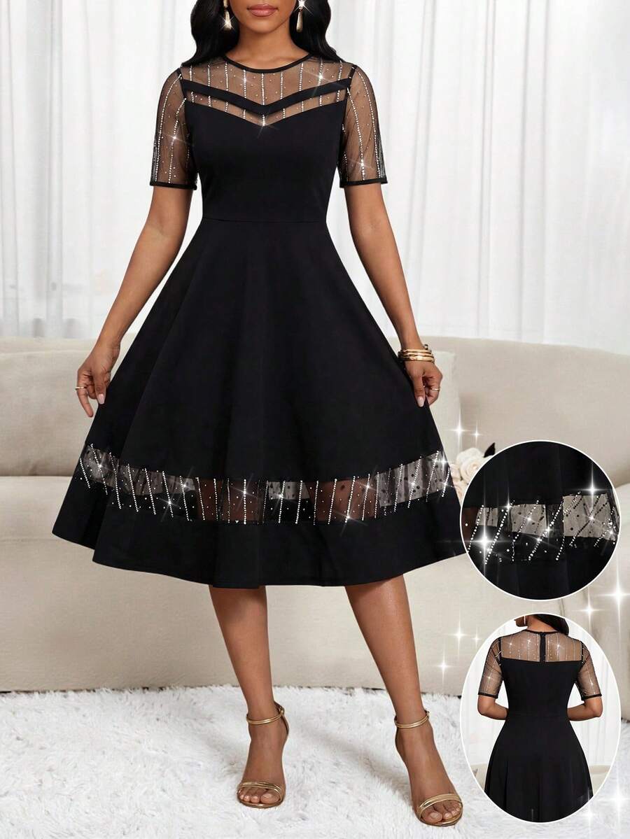 SHEIN Lady Fashionable Party Sequin & Mesh Patchwork Black Dress Party Outfit Casual Long Dresses Summer Dresses For Women Work Outfits For Women Beach Vacation Outfits For Women Spring Work Wear Women Business Professional Women Polka Dot Office Wear For Women Summer Clothes Black Dress For Women Elegant Party Dresses For Women Elegant Long Dress Office Attire For Women Graduation Dresses Elegant Dresses For Women Beach Dresses For Women Formal Dresses Black Dresses For Women Bridesmaid Dress Summer Outfit For Women