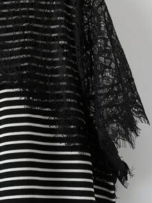 GlowEve CURVE Women's Striped Round Neck Short Sleeve Casual T-Shirt, Lace Patchwork, Summer - Black and White - View 7
