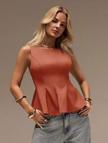 SHEIN Forever 21 春夏女装浪漫/舞会/正式/生日/90年代风格/商务休闲/优雅/西式/外出/时尚/休闲/千禧年风格/夜店/办公室/鸡尾酒会/复古/紧身/锐舞派对/音乐节/趣味/优雅/老钱风/街头风/度假装/乡村音乐会/工作装/端庄/春假/单身派对/演唱会/酷炫/基础款/毕业/A字裙/无袖/灰色上衣 - 摩卡棕 - 查看 8