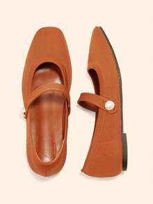 CUCCOO BASICS Women Fashionable Fabric Comfortable Breathable Pearl Decor Mary Jane Flat Shoes For Commute, Date, Party, And Casual Wear For Christmas - Caramel Brown - View 8