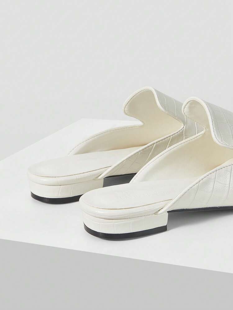 WOMEN SHOES NEW FRENCH FASHION RETRO STONE PATTERN FLAT BOTTOM SQUARE TOE SHOES, VERSATILE, COMFORTABLE AND LIGHT SLIP-ON HIGH-END TEMPERAMENT ELEGANT AND SIMPLE MUELLER HEELS