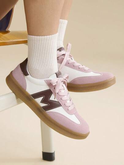 CUCCOO EASI Pink And White Retro German Training Shoes For Women, New Versatile And Comfortable Vacation Beach Shoes, Student Casual Board Shoes, Sports Little White Shoes