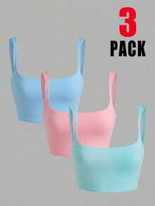 SHEIN EZwear 3件套女士纯色吊带露脐上衣 - 彩色 - 查看 4