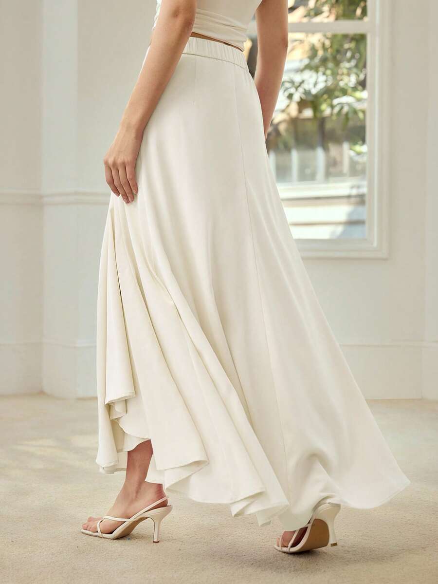 MOTF PREMIUM WOMEN'S VERSATILE ASYMMETRIC HEM A-LINE SKIRT - Apricot - View 2