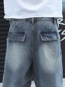 Manfinity EMRG Quần jean nam màu xanh denim dáng rộng ống rộng - Rửa nhẹ - Xem 6