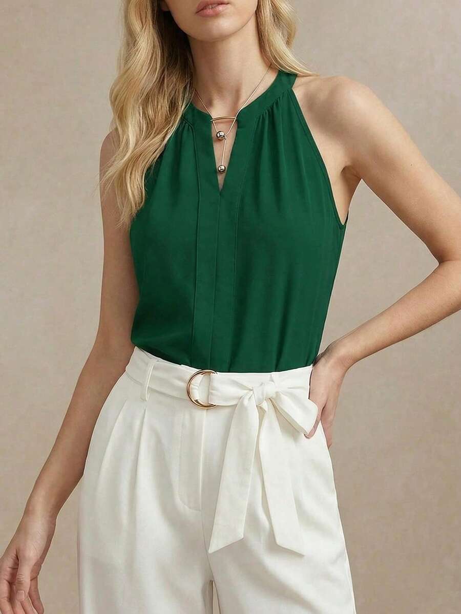 BizChic Áo tank top cổ yếm khoét lỗ màu trơn, thanh lịch, đa năng cho đi làm, mặc hàng ngày, phong cách retro lãng mạn thập niên 90, phù hợp cho Giáng sinh, Năm mới, Ngày Valentine, tiệc tùng, đi biển, lễ tốt nghiệp, thời trang, lễ hội, kỳ nghỉ, khách dự đám cưới, thích hợp cho đi chơi, hẹn hò, tiệc tùng, buổi hòa nhạc, biểu diễn sân khấu, bữa sáng, sân bay, nhiều dịp khác nhau. - Màu xanh lá cây đậm - Xem 1