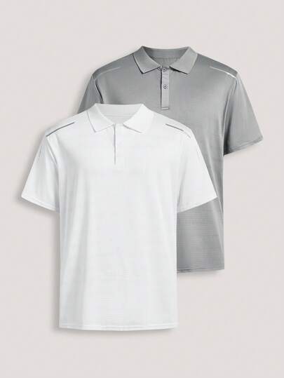 两件套网眼速干翻领男士短袖Polo衫，男士运动Polo衫，适合健身、高尔夫、户外、通勤、跑步等场合，可机洗，夏季款