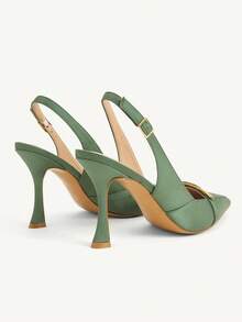 CUCCOO CHICEST Women's Fashionable Apricot Basic Elegant Metal Decor High Heel Pumps - Dark Green - View 4