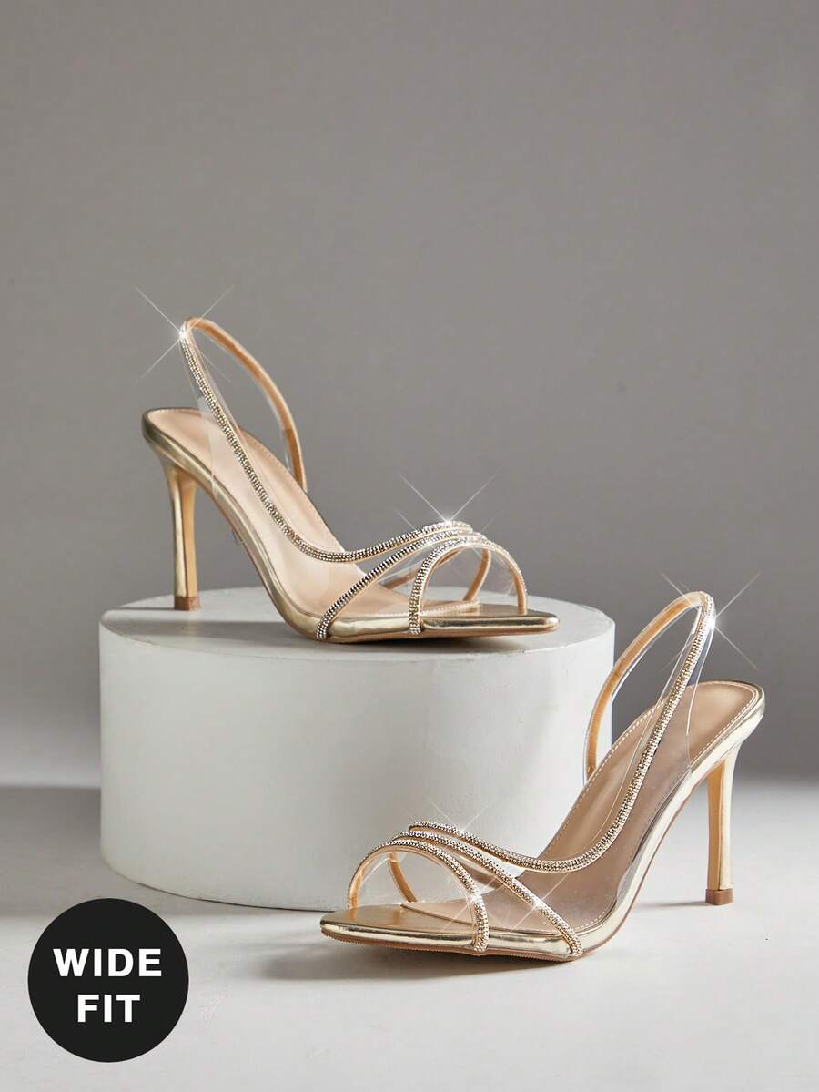 SHUZIA #WideFitEveningLuxe Women's Gold Clear Rhinestone Strap Stiletto Heels – Ture Wide Elegant Wedding & Party Sandals - Gold - View 1