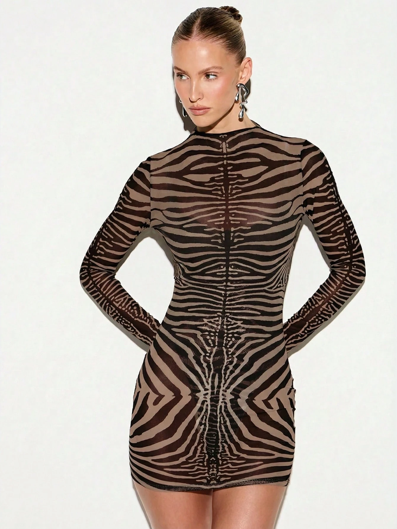 KIZN Zebra Print Mock Neck Bodycon Mini Dress