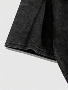 ROMWE MEN Goth 男士圆领翅膀十字印花休闲百搭日常穿着T恤 - 黑色 - 查看 5