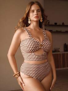 Swim Chiccia Plus Size Allover Print Tankini Swimsuit Set - Multicolor - View 2