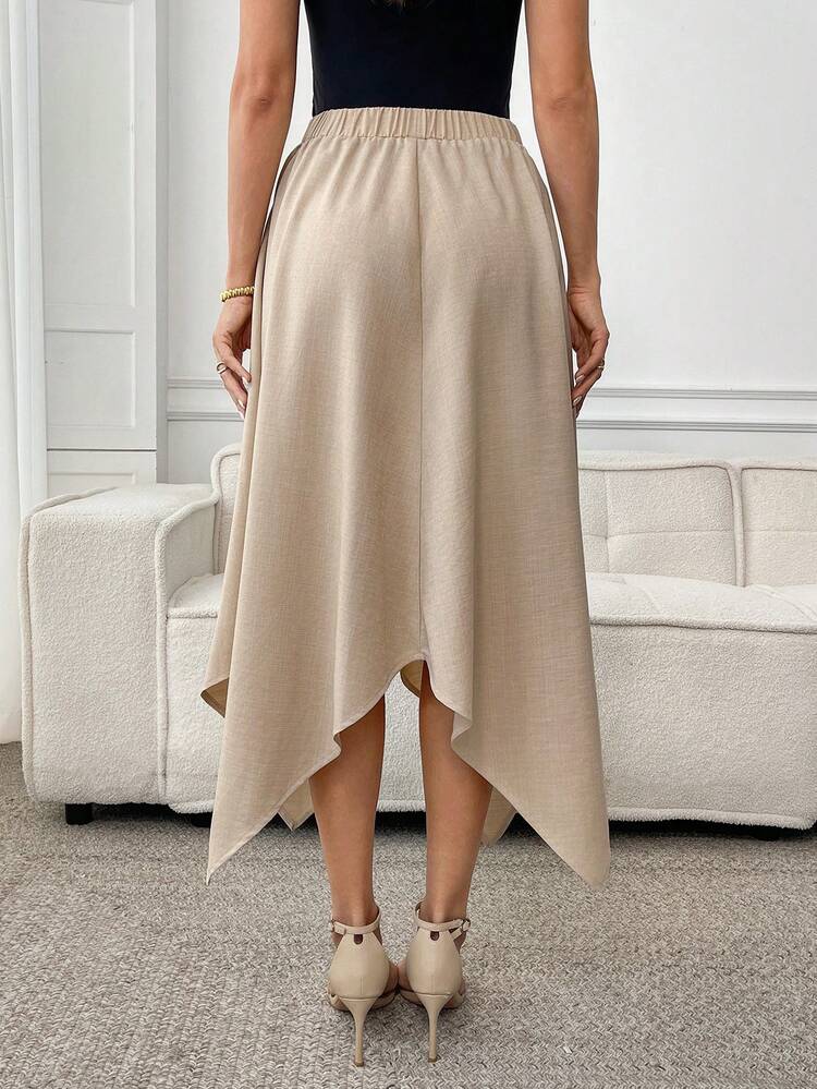 Women's Solid Color Minimalist Asymmetrical Skirt,Khaki,Autumn,Casual,City Break,Elegant Everyday Summer Festival Work Outfits