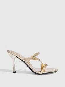 CUCCOO SZL 女士鞋履 女士圆头细高跟奢华鸡尾酒会夏季金色漆皮凉鞋 - 金色 - 查看 2