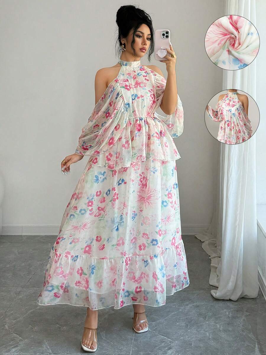Selianne Đầm maxi nữ thanh lịch, thời trang, thoải mái, quyến rũ, cổ điển, tối giản, cao cấp, lãng mạn, hở vai, hở lưng, dáng chữ A, thắt eo, thích hợp cho công sở, đi nghỉ mát. - Nhiều màu - Xem 1