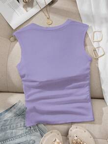 SHEIN EZwear Square Neck Ruched Waist Padded Bra-Free Camisole - Mauve Purple - View 2
