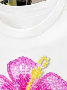 Áo thun nữ tuổi teen sáng tạo, cá tính, tươi mới, thanh lịch, tối giản, bóng bẩy, in hình hoa dâm bụt, thích hợp cho mùa hè, mặc hàng ngày, đi học, mặc đôi với chị em gái, đi nghỉ mát, ngày Valentine. Áo hoa trắng, áo thun hoa, áo thun hoa hồng in hình hoa dâm bụt. - Nhiều màu - Xem 3