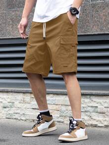 Manfinity Homme Men's Casual Solid Color Cargo Shorts, Summer - Khaki - View 3