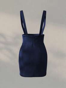 SHEIN Elenzya Taillierte Rock mit Hosenträgern und Knopfdekor, eleganter, romantischer und raffinierter Damenrock, geeignet für Arbeit, Pendeln und legere Unternehmungen - marineblau - Übersicht 4