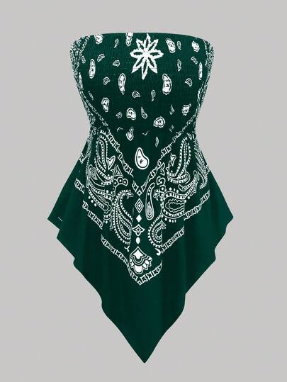 Rometta Blusa holgada con estampado floral diminuto, diseño de tirantes cruzados y bajo irregular, apropiada para chicas curvilíneas, con diseño sexy y fresco de espalda descubierta, para uso como prenda exterior o para capas, talla grande