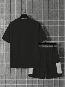 Manfinity Homme 男士宽松圆领短袖两件套，休闲夏季服装 - 彩色 - 查看 2