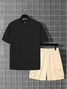Manfinity Homme Setelan Kasual Musim Panas Pria: Kaos Lengan Pendek dan Celana Pendek 2 Potong - MultiWarna - View 3