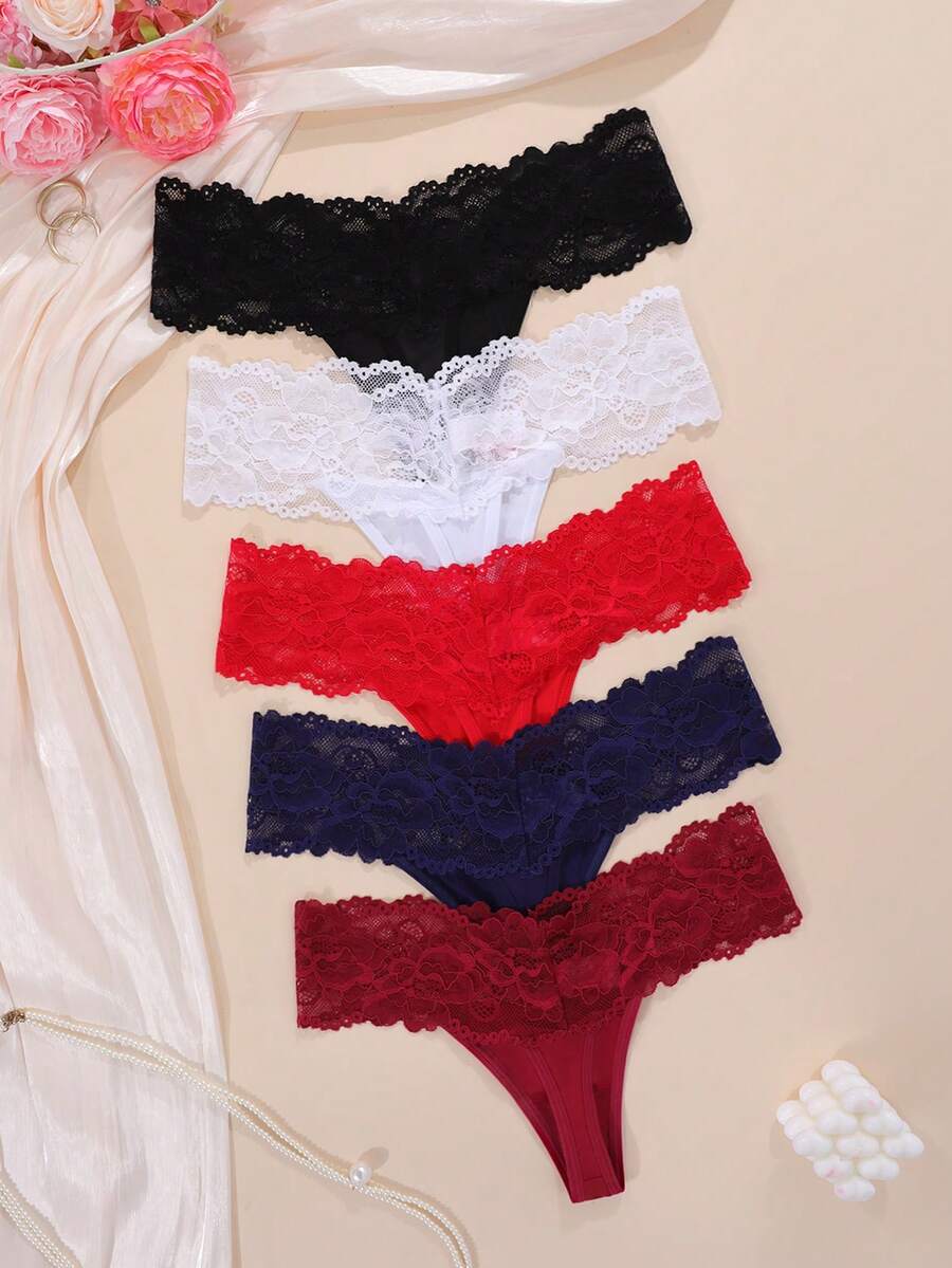5pcs/Set Women Lace Thong Panties Women's Underwear Knickers Gstring For Ladies - Multicolor - View 1