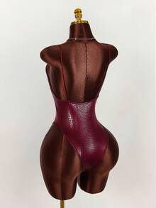 Amplova Bộ đồ liền thân xuyên thấu gợi cảm, đính đá lấp lánh, hở lưng, thích hợp cho tiệc tùng. - Màu Đỏ Sâu - Xem 9