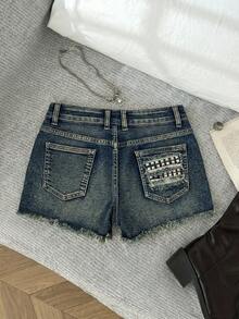 Elamini Women's Casual Denim Shorts With Pockets And Frayed Hem, Versatile For Daily Wear - Medium Wash - View 2