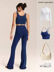 GLOWMODE Quần legging dài ống loe FeatherFit™ Go Groove 35 inch, thích hợp cho yoga, pilates, tập luyện và mặc hàng ngày vào mùa thu đông. - Dark Blue - Xem 7