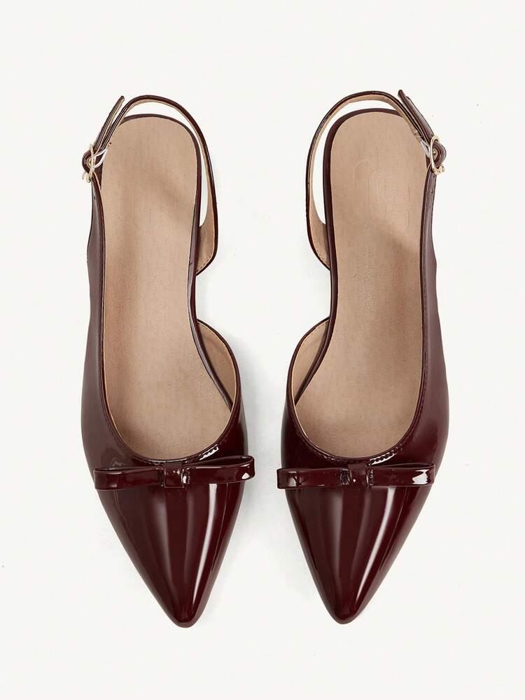 CUCCOO CHICEST Women Shoes Black Patent Leather Pointed Thick Heel Slingback Shoes, Big Bow Decorative Women's Shoes, Elegant Commuting Versatile Shoes Summer Shoes Wedding Shoes Bride Shoes