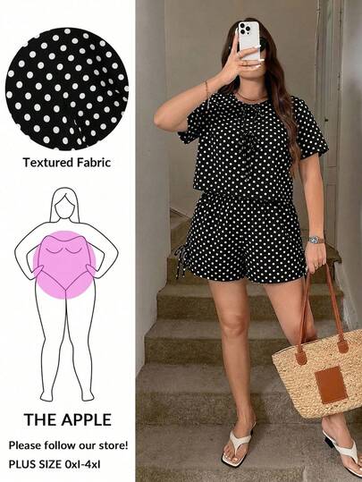 SHEIN LUNE Bộ 2 món đồ nữ cỡ lớn in họa tiết kẻ caro, trang phục đi học, áo sơ mi thắt nơ phía trước, kiểu dáng công sở thường ngày, quần short, trang phục dự tiệc mùa thu, phong cách cổ điển, trang phục hai mảnh cho nữ, trang phục hàng ngày sang trọng, trang phục giáo viên mùa thu, bộ 2 món đồ mùa xuân/hè/thu chất lượng cao, phong cách công sở thanh lịch, thời trang thường ngày đa năng, trang phục giáo viên nữ, bộ hai mảnh thời trang thường ngày dễ phối đồ.