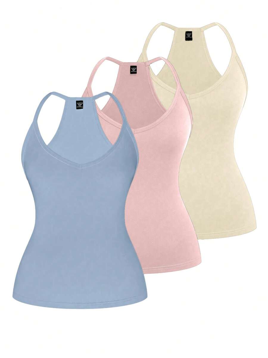 EMERY ROSE 大码休闲V领运动三件套，含背心 - 彩色 - 查看 1