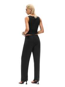 SHEIN Minimalist Combination Of Solid Black Camisole + Wide-Leg Pants. The Camisole Features A U-Neck Sleeveless Design With A Red "Rest Era" Print As A Visual Highlight. The Pants Have An Elastic Waistband And A Loose Wide-Leg Silhouette, Offering A Streamlined Yet Flexible And Draping Look. - Black - View 2