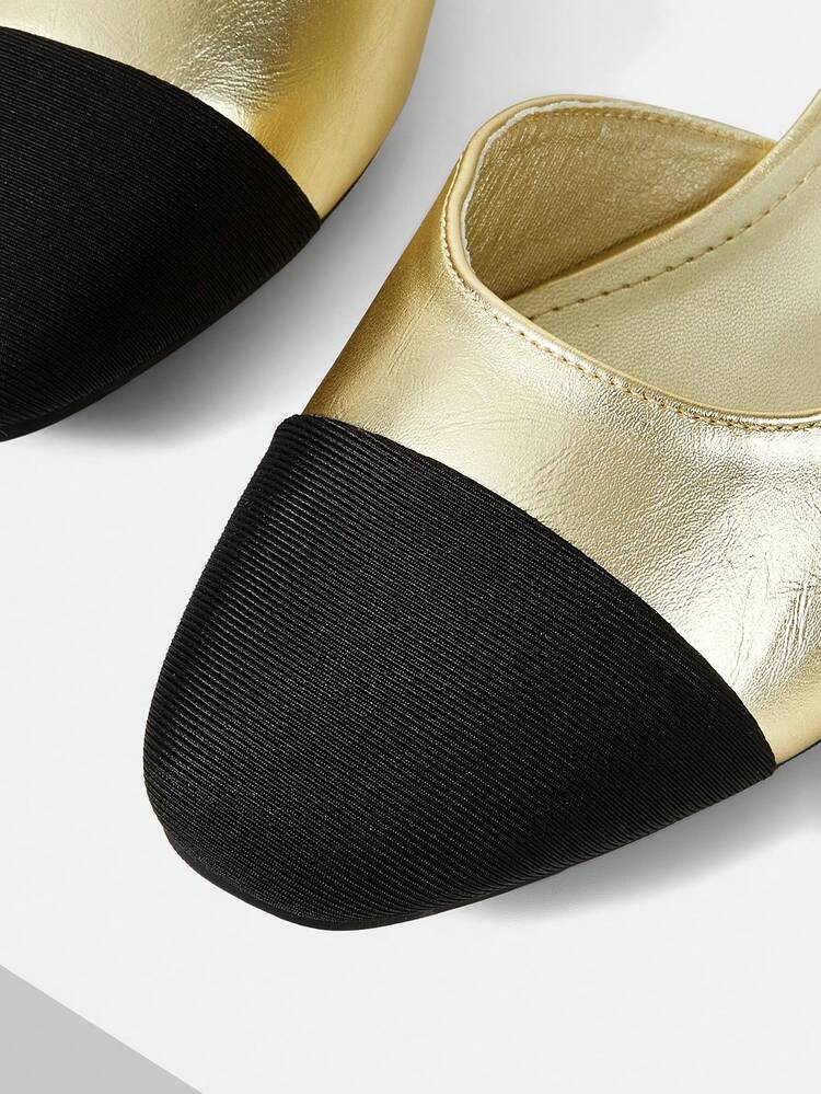 WOMEN SHOES NEW FRENCH GOLD SIDE SPACE SPLICING CLOSED TOE SQUARE HEEL FASHION TEMPERAMENT CELEBRITY SHOES COMFORTABLE AND NOT TIRED FEET VERSATILE AGE REDUCTION ELEGANT STYLE WOMEN'S SHOES